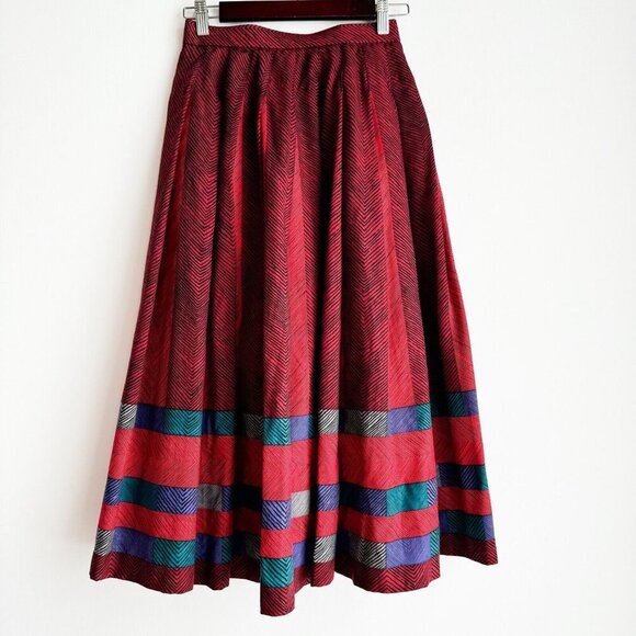 Vintage Pleated Geometric Print Wool Fully Lined Midi Skirt S